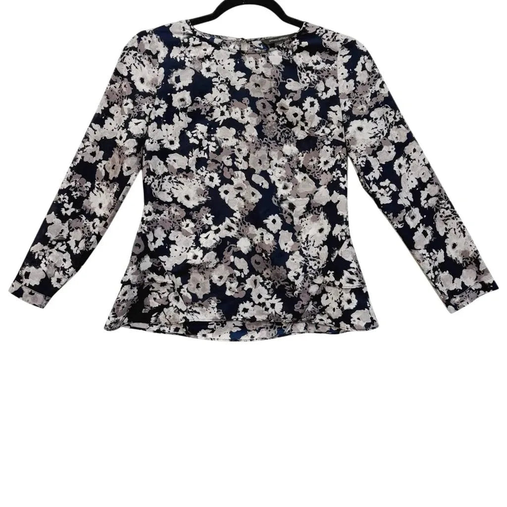 Banana Republic Floral Peplum Blouse Long Sleeve Size Petite XXS