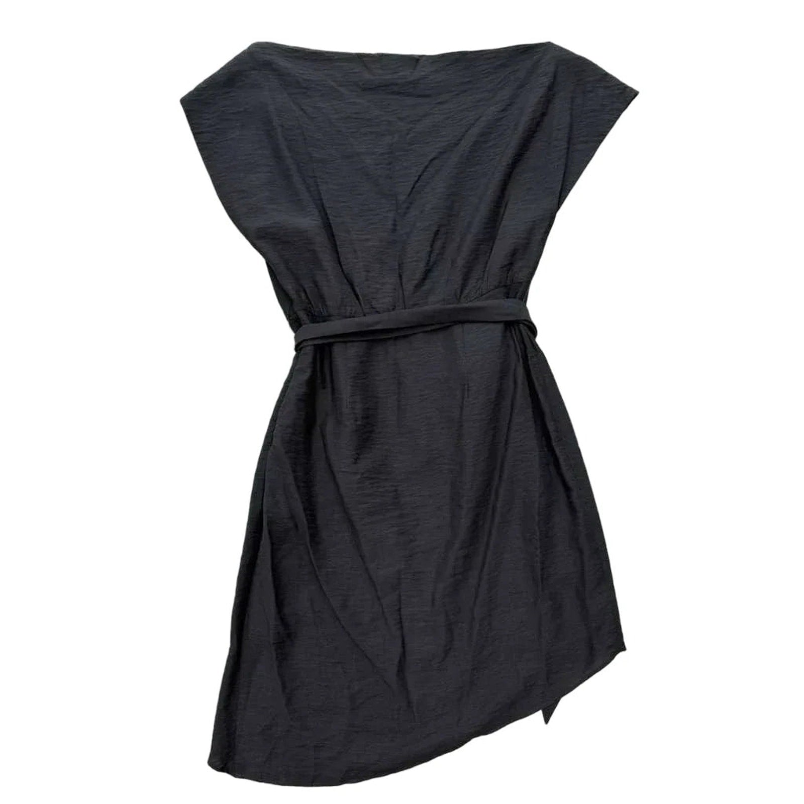 Wish Black Belted Mini Dress Cap Sleeves