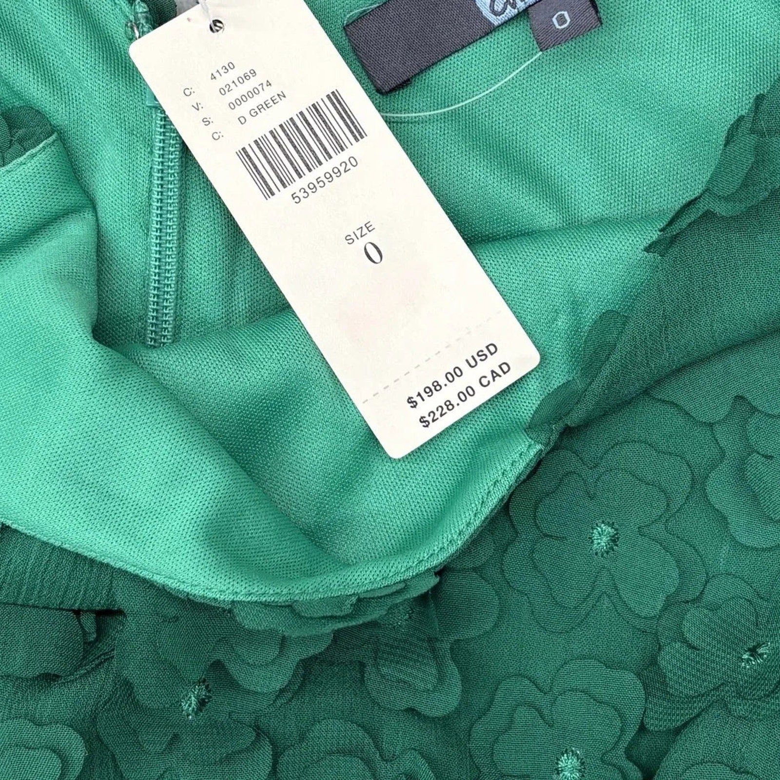 Eva Franco 3D Floral Applique A-Line Midi Dress Green
