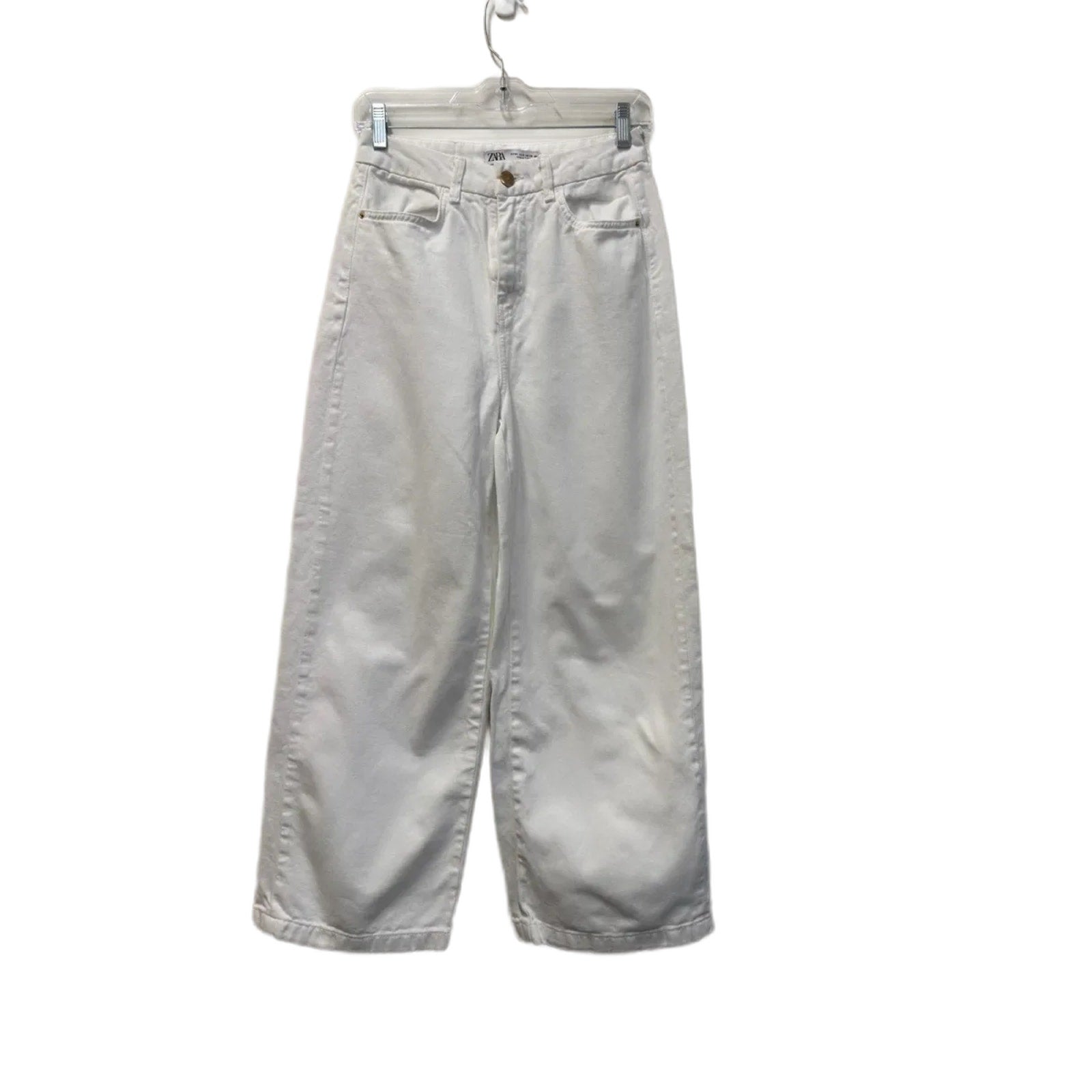 ZARA Wide Leg White Denim Jeans High Rise