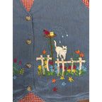 Casual Corner Denim Gingham Embroidered Garden Vest
