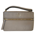 Kate Spade New York Pebbled Leather Wristlet Clutch Taupe Beige Zip Pouch