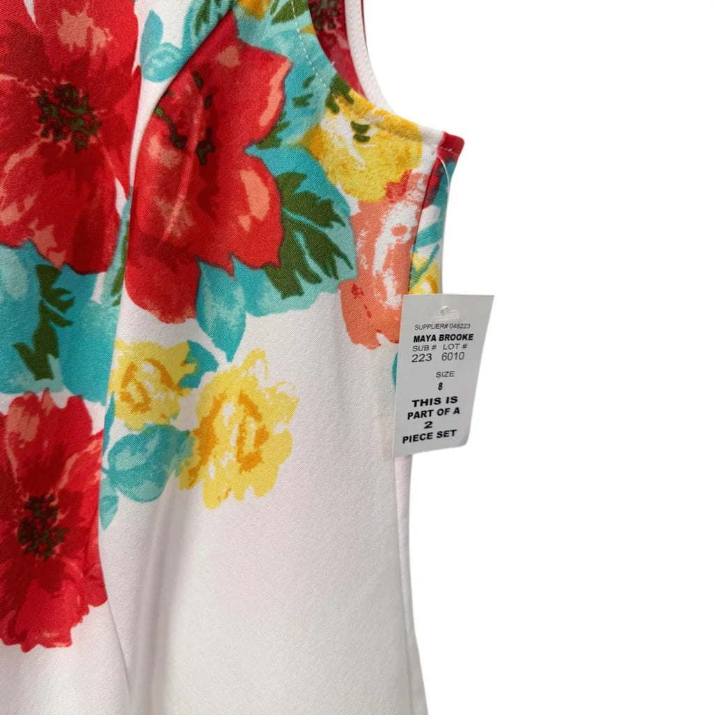 Maya Brooke Floral Sheath Dress with Red Bolero Jacket Set