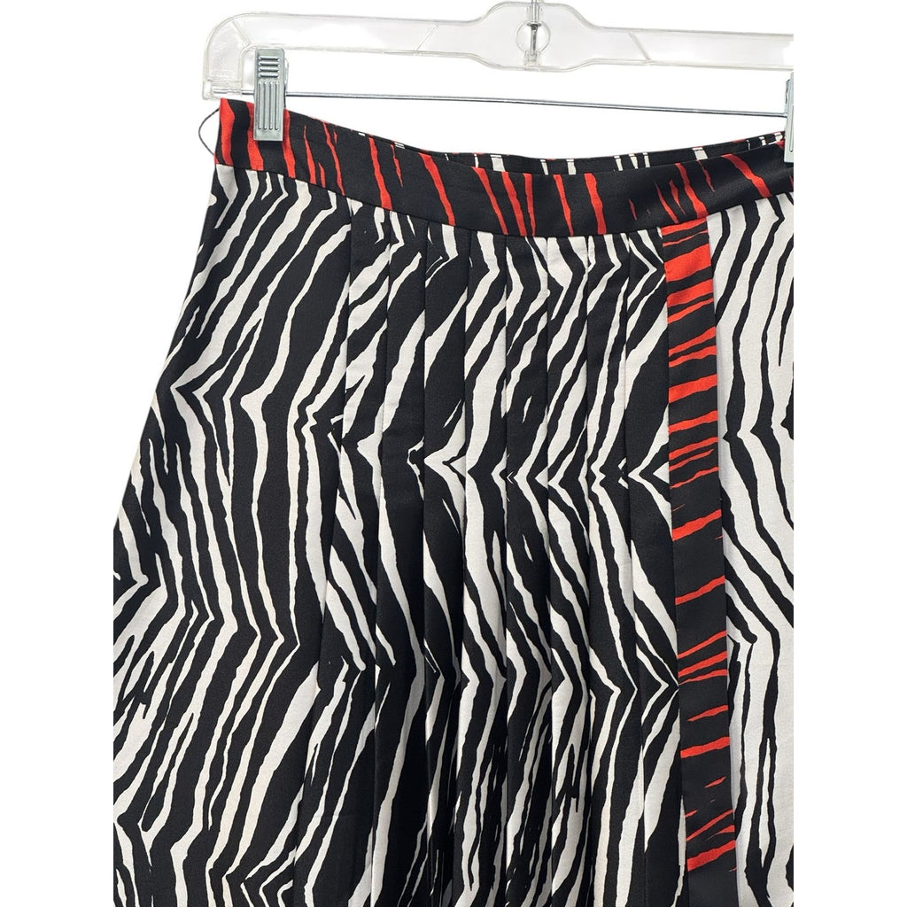 Zebra Print Pleated Midi Skirt Black White Red Zara