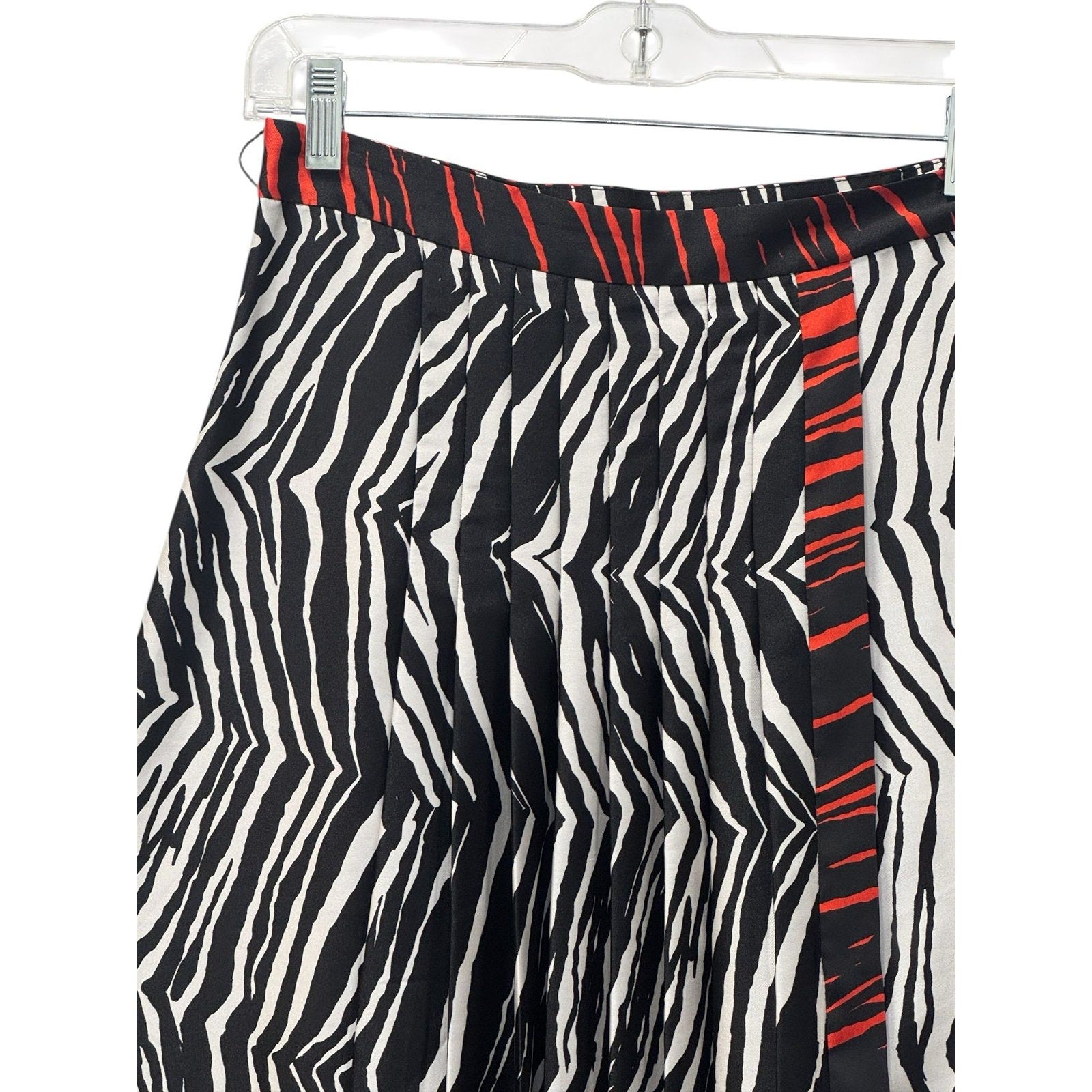 Zebra Print Pleated Midi Skirt Black White Red Zara