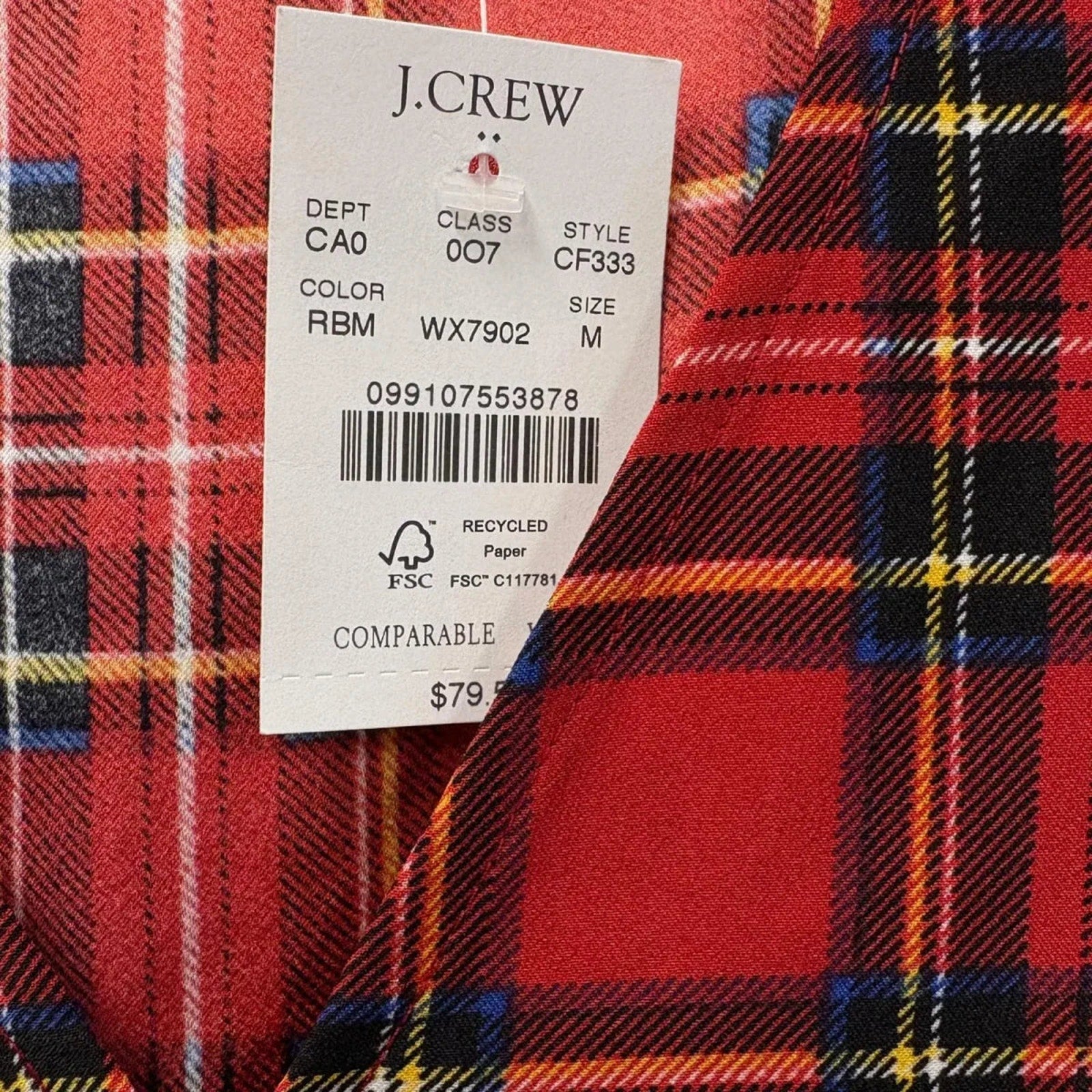 J.Crew Plaid Sleeveless V-Neck Top Red Tartan
