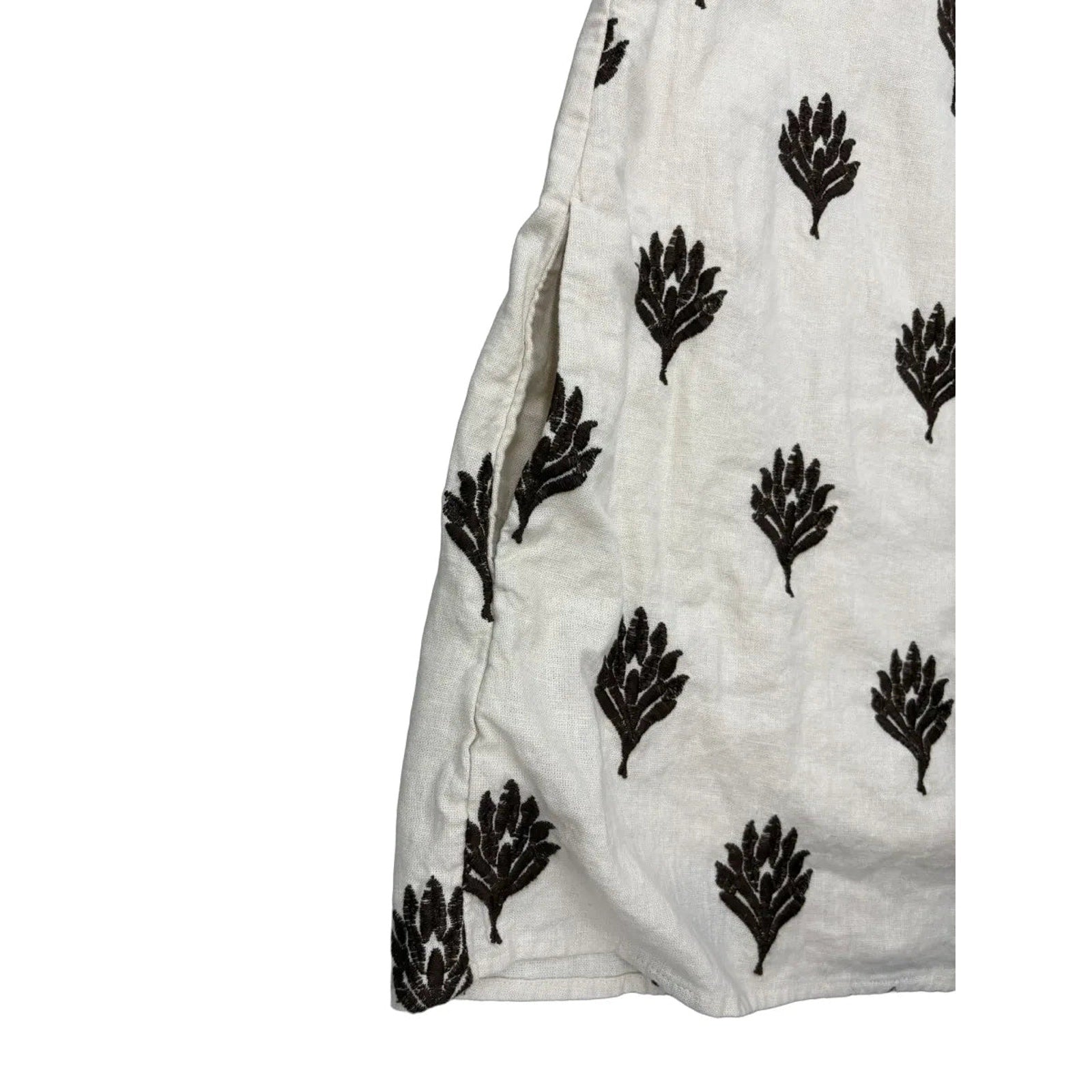 Abercrombie & Fitch Embroidered Floral Linen Mini Dress White and brown