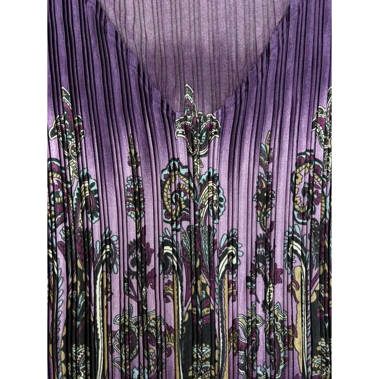 Cato Purple Paisley Pleated Cap Sleeve Blouse XL