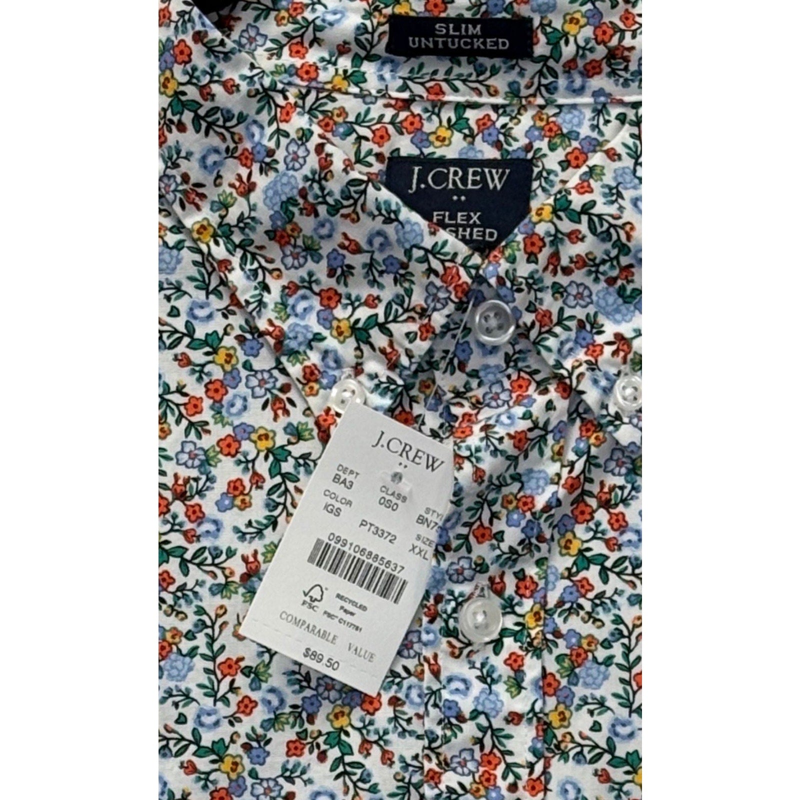 J.Crew Slim Untucked Flex Oxford Floral Button-Down Shirt L