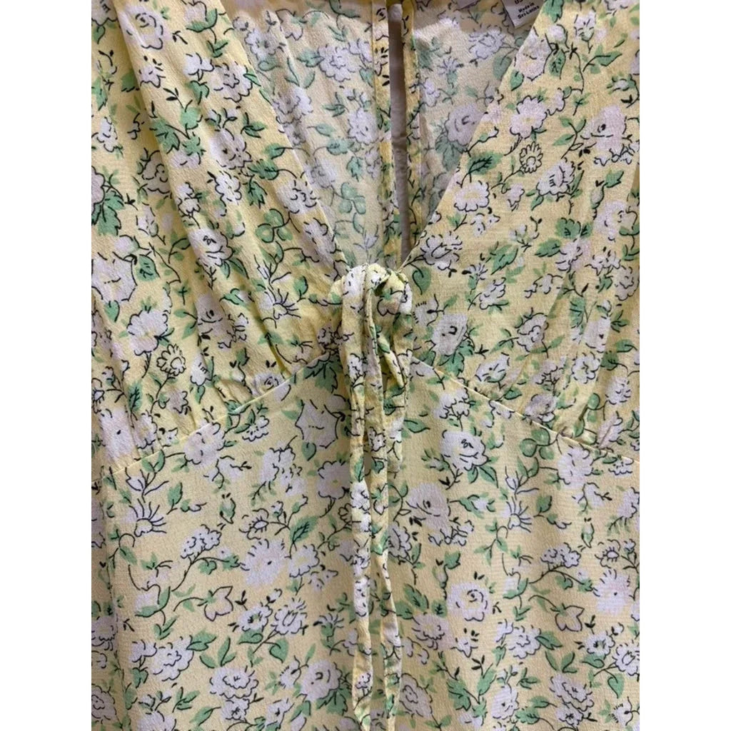 Topshop Yellow Floral Mini Dress Puff Sleeves