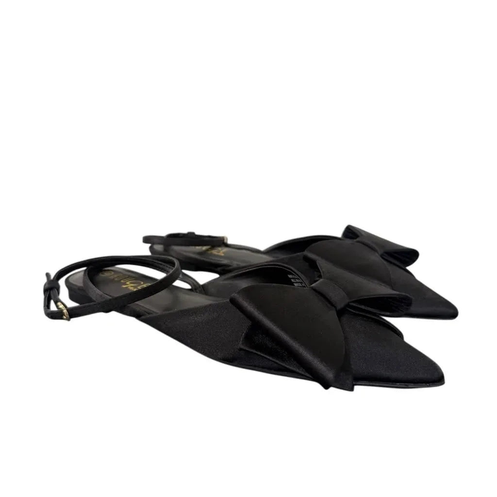 Rouge Helium Black Satin Bow Pointed-Toe Flats