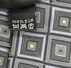 Jim Thompson Silk Tie Gray Black Concentric Square Pattern - tag