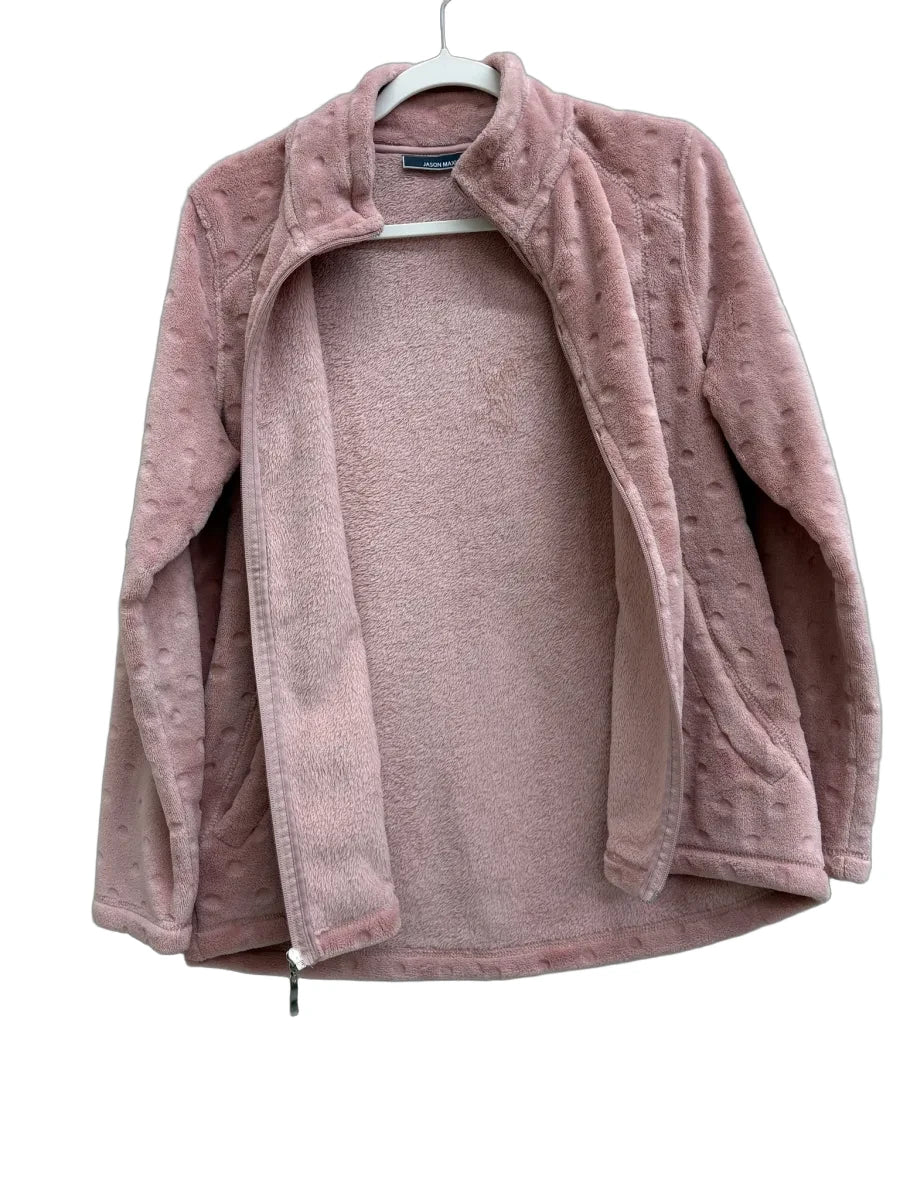 Jason Maxwell Pink Embossed Dot Fleece Full-Zip Jacket - detail