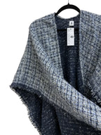 Jessica McClintock Tweed Open-Front Fringe Wrap Ruana Navy - detail
