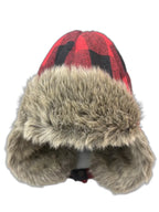 Eddie Bauer Buffalo Plaid Faux Fur Trapper Hat - front