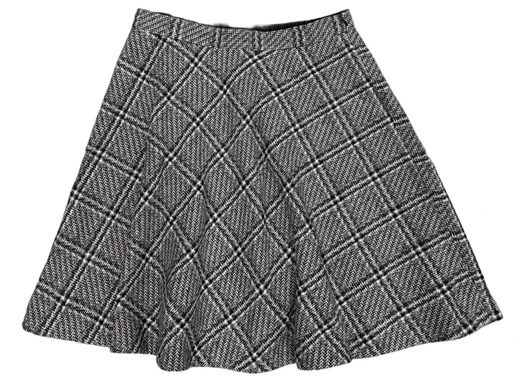 Brooks Brothers 346 Glen Plaid Wool Blend A-Line Skirt Black - front