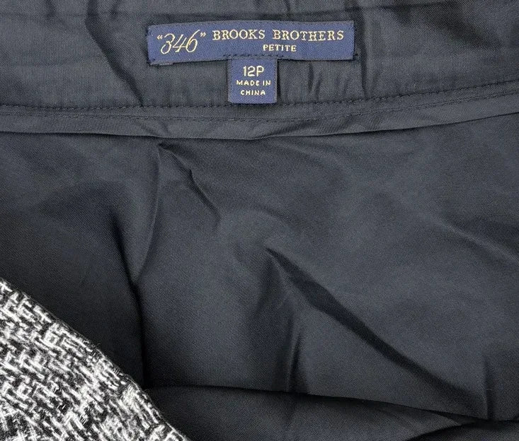 Brooks Brothers 346 Glen Plaid Wool Blend A-Line Skirt Black - label