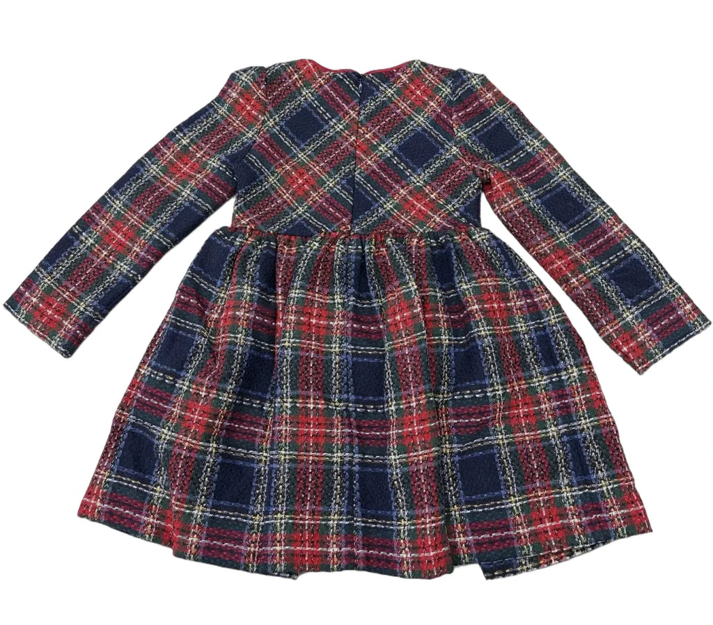 Mayoral Tartan Plaid Tweed A-Line Dress Navy - back