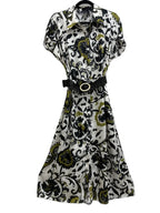 Zara Paisley Print Belted Midi Shirt Dress White - front