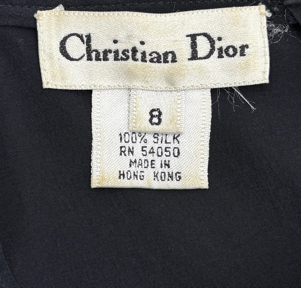 Vintage Christian Dior Silk Short Sleeve Blouse Black - tag