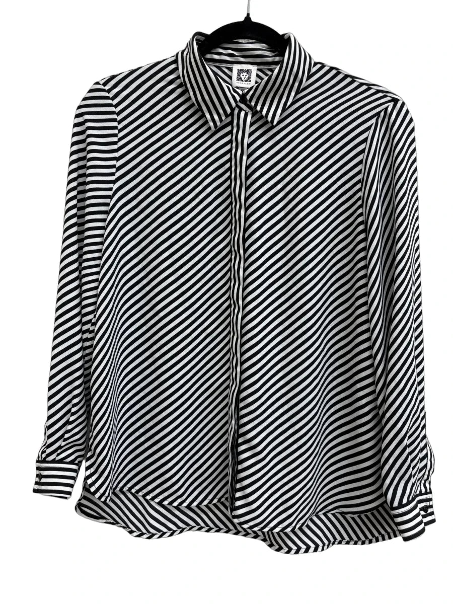 Anne Klein Diagonal Stripe Long Sleeve Blouse Black - front