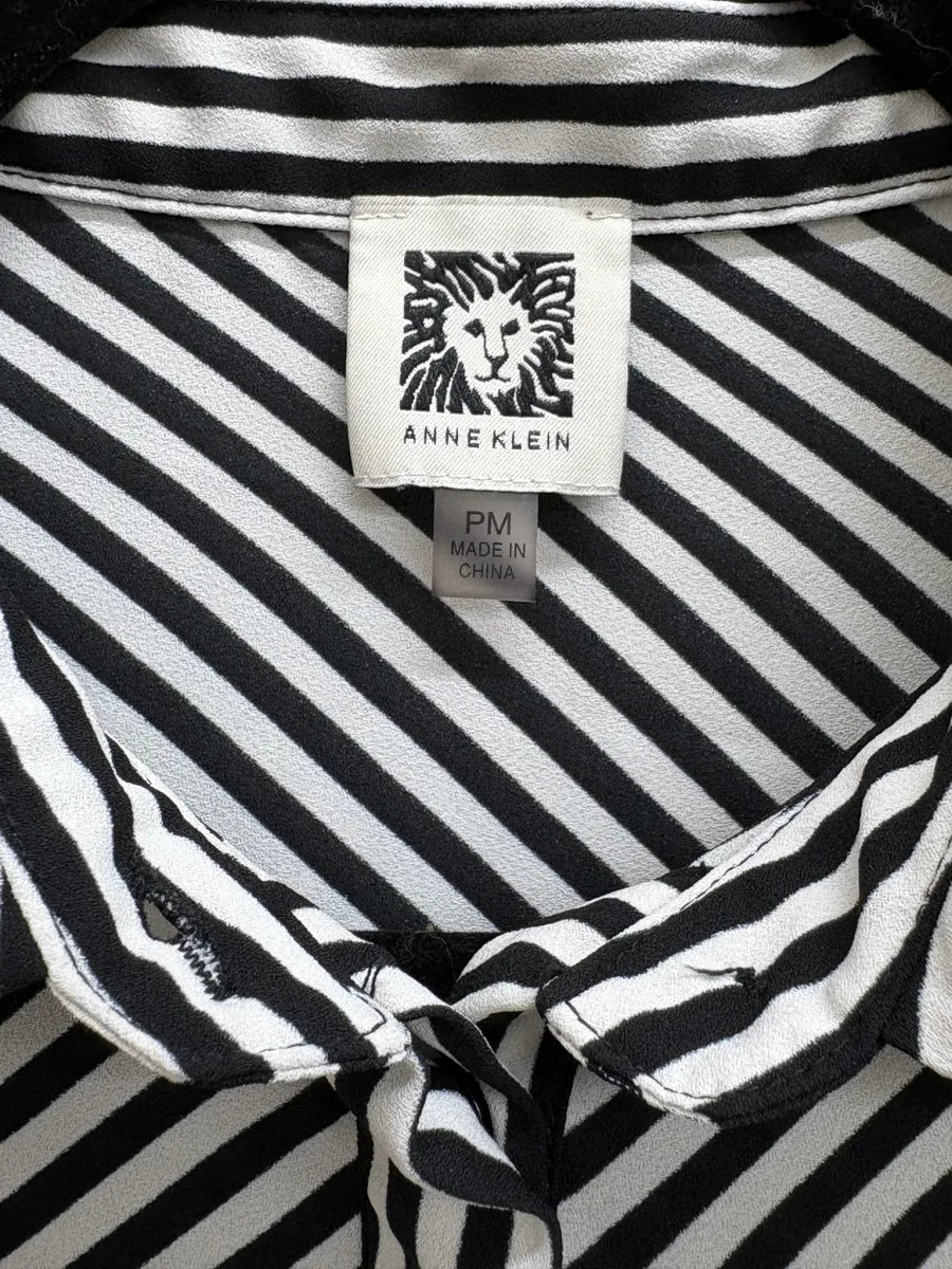 Anne Klein Diagonal Stripe Long Sleeve Blouse Black - tag