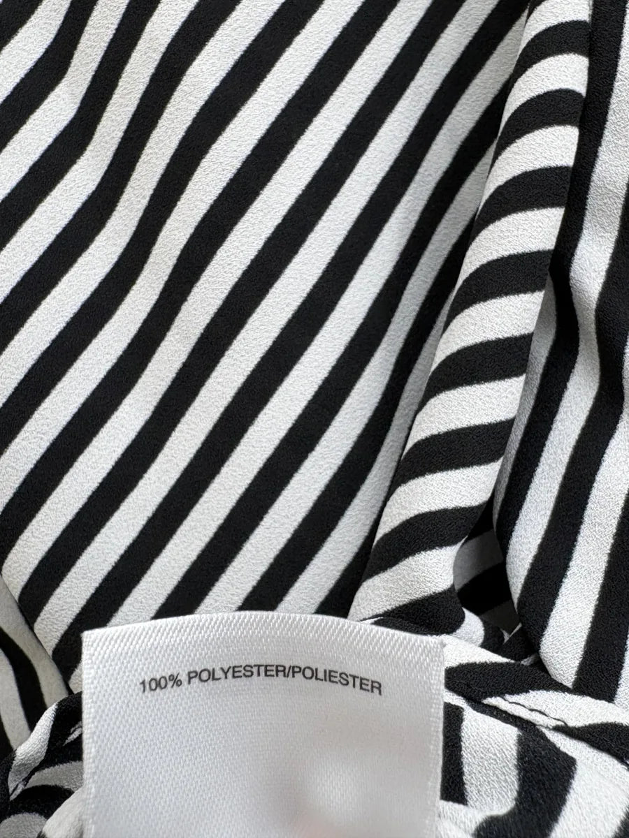 Anne Klein Diagonal Stripe Long Sleeve Blouse Black - label