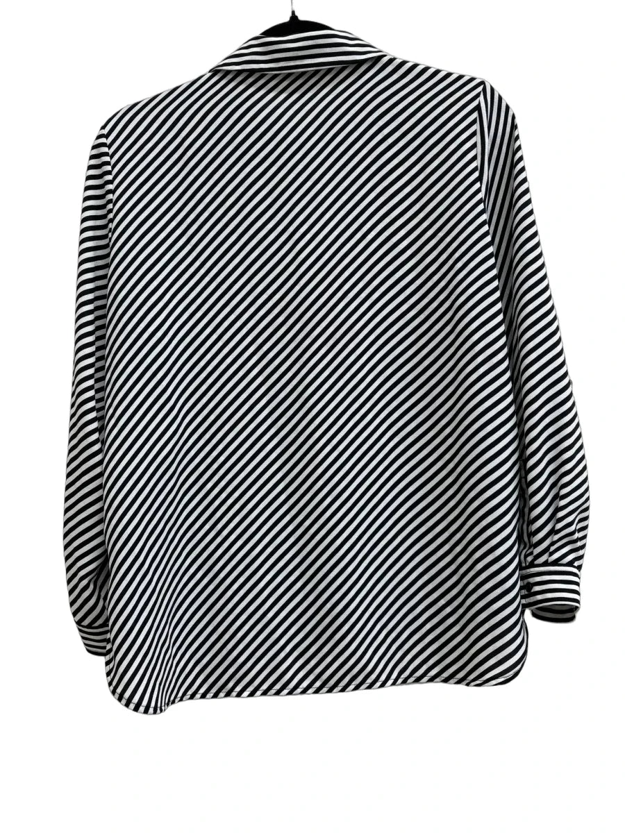 Anne Klein Diagonal Stripe Long Sleeve Blouse Black - back