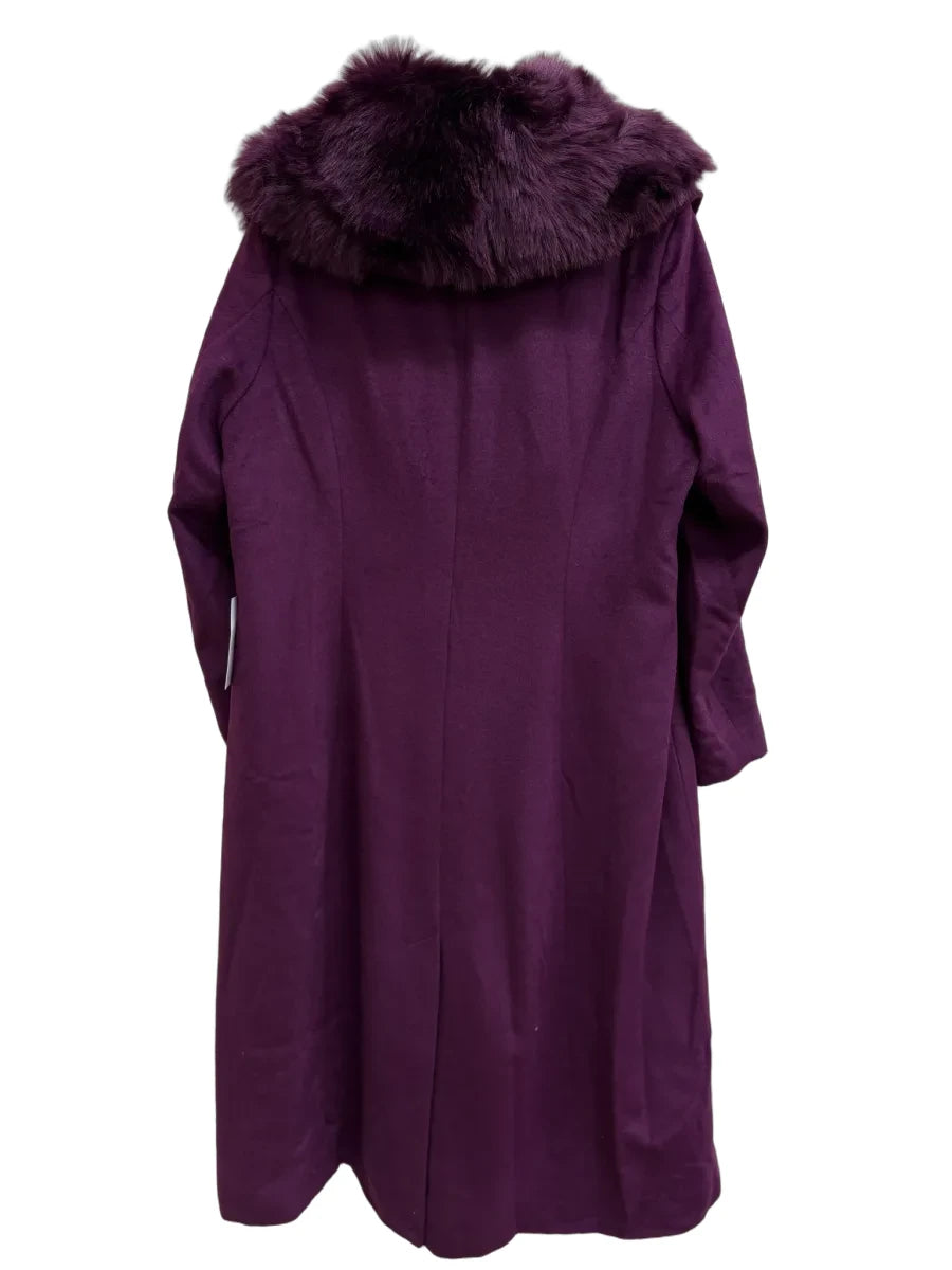 Jessica London Wool Blend Long Coat Faux Fur Collar - back