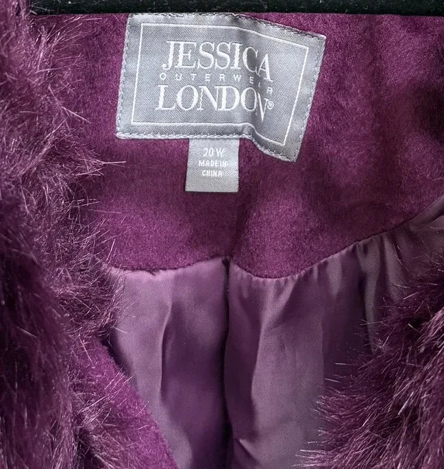 Jessica London Wool Blend Long Coat Faux Fur Collar - tag