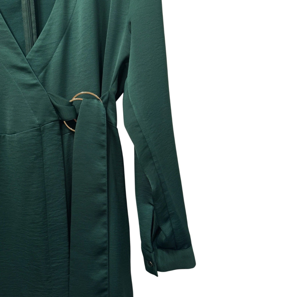 ZARA Emerald Green Satin Wrap Jumpsuit Size M New Without Tags