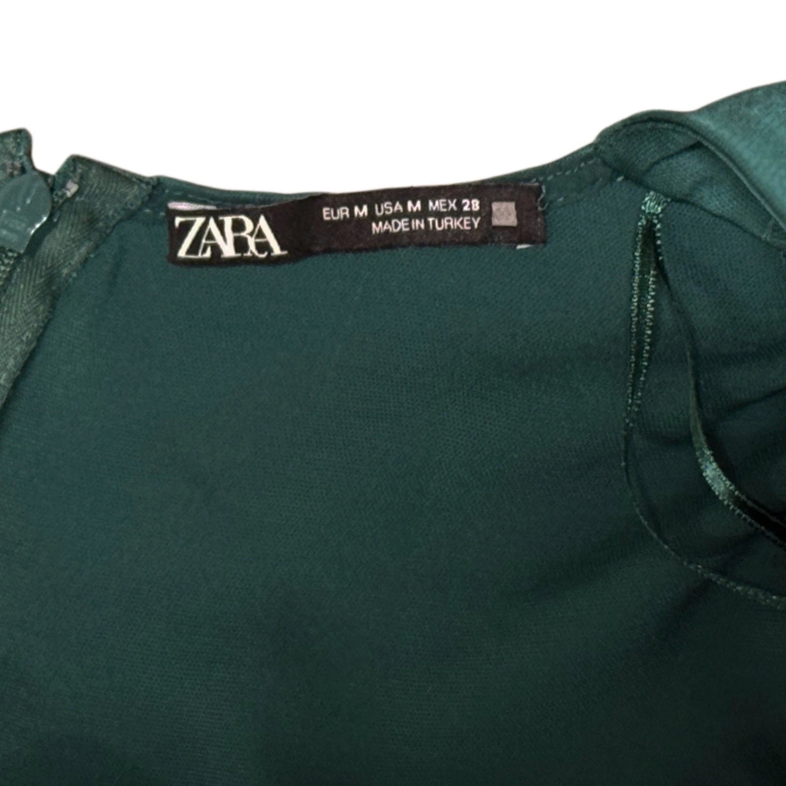 ZARA Emerald Green Satin Wrap Jumpsuit Size M New Without Tags